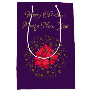Bolsa De Regalo Mediana Planta de poinsettia roja sobre cielo púrpura estr