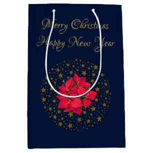 Bolsa De Regalo Mediana Planta de Poinsettia Roja sobre el brillante cielo