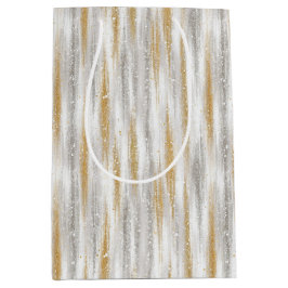 Bolsa De Regalo Mediana Plata Oro Glam Brillante Rayas Navidad