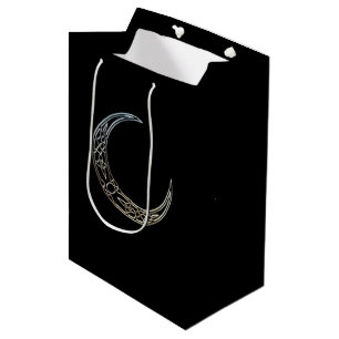 Bolsa De Regalo Mediana Plata y luna creciente céltica del negro