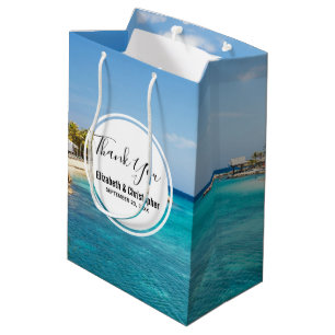 Bolsa De Regalo Mediana Playa tropical panorámica con Boda de cabañas de p