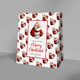Bolsa De Regalo Mediana Playful funny Santa soft watercolor Christmas bag