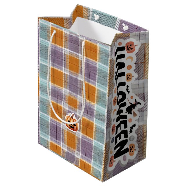 Bolsa De Regalo Mediana Playful Halloween Plaid (Angulo reverso)