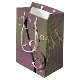 Bolsa De Regalo Mediana Plum Moss "Feliz Cumpleaños" Mariposas 3D
