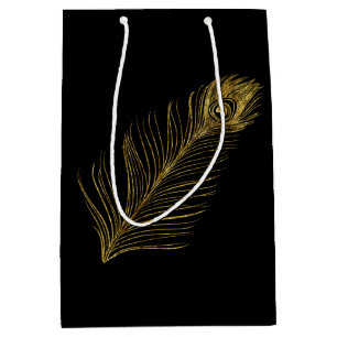 Bolsa De Regalo Mediana Pluma atractiva y negra del oro del pavo real