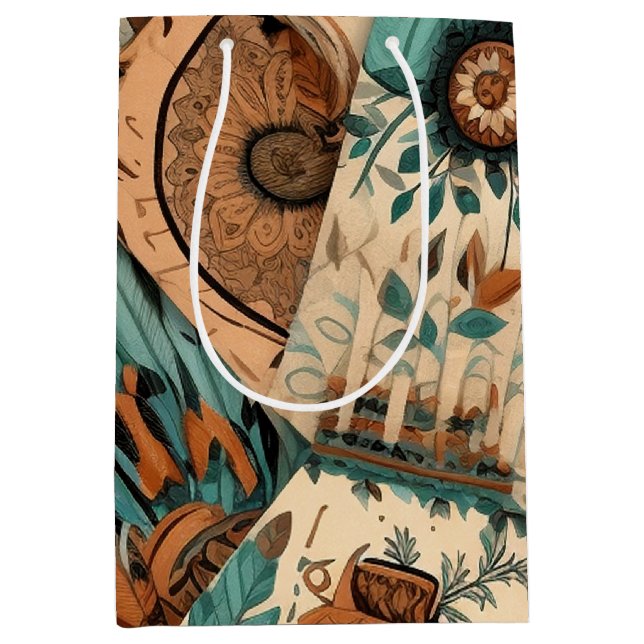 Bolsa De Regalo Mediana plumas tribales del suroeste de Azteca (Anverso)