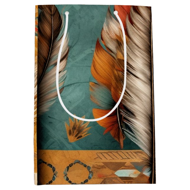 Bolsa De Regalo Mediana plumas tribales del suroeste de Azteca (Anverso)