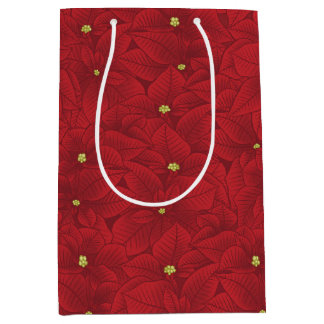 Bolsa De Regalo Mediana Poinsettia de los Navidades florales rojas de Art 