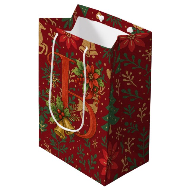 Bolsa De Regalo Mediana Poinsettia, Initial B Letter Reindeer Medium Gift  (Angulo Anverso)