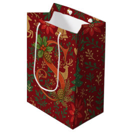 Bolsa De Regalo Mediana Poinsettia, Initial S Letter Reindeer Medium Gift 