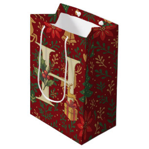 Bolsa De Regalo Mediana Poinsettia, Letra Inicial H Blanca Mediana Regalo