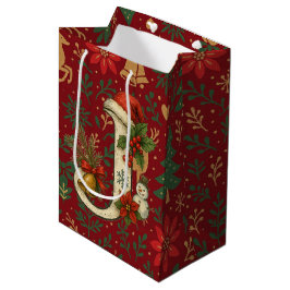 Bolsa De Regalo Mediana Poinsettia, Letra Inicial J Blanca Mediana Regalo 
