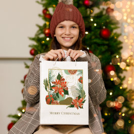 Bolsa De Regalo Mediana Poinsettia Moderna y Follaje | Navidad