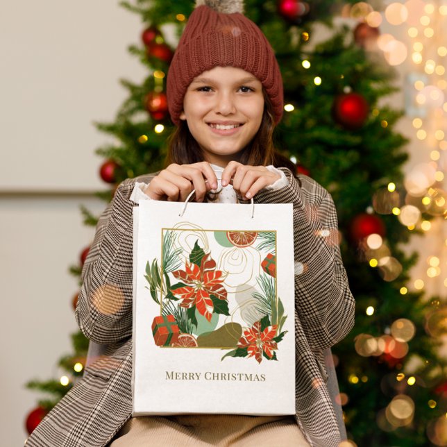 Bolsa De Regalo Mediana Poinsettia moderna y vegetación | NAVIDADES (Subido por el creador)