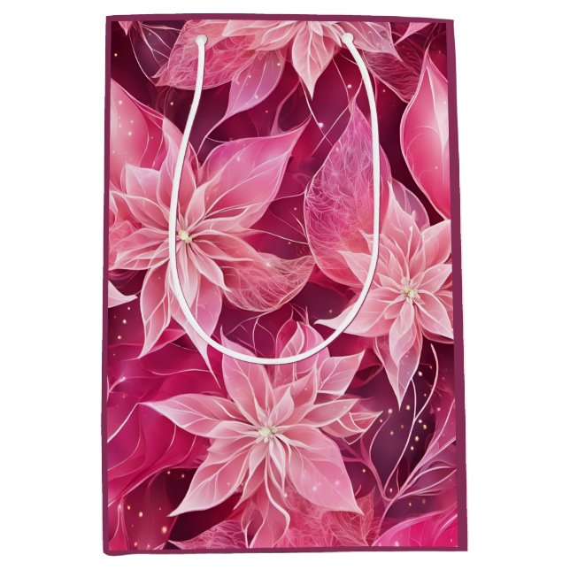 Bolsa De Regalo Mediana Poinsettia rosa suave (Anverso)