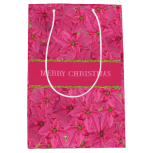 Bolsa De Regalo Mediana Poinsettias de color fucsia, personalizado de patr