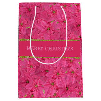 Bolsa De Regalo Mediana Poinsettias de color fucsia, personalizado de patr