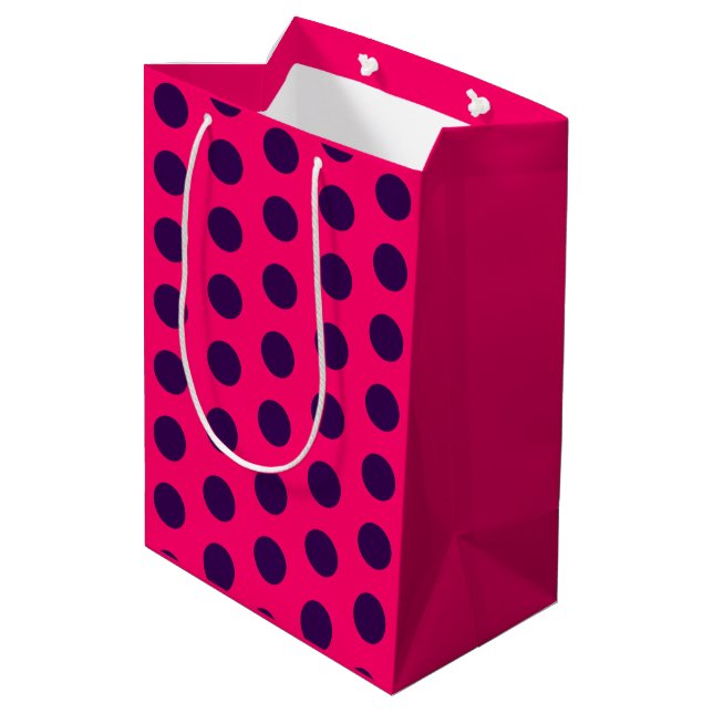 Bolsa De Regalo Mediana Polka Dots purple hot pink birthday (Angulo reverso)