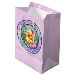 Bolsa De Regalo Mediana Pollito de Pascua Adorable, Flores y Huevos Colori