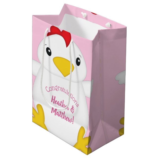 Bolsa De Regalo Mediana Pollo Baby Shower Pink (Angulo Anverso)