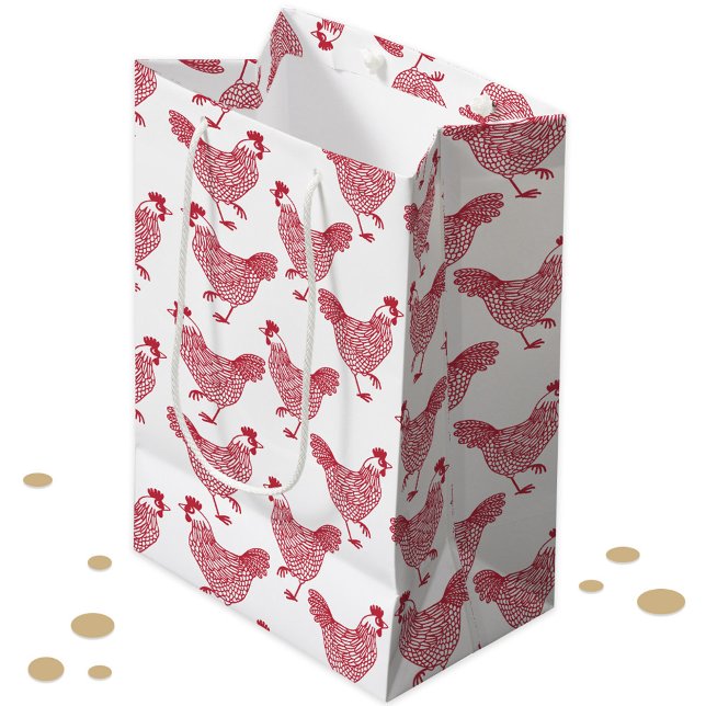 Bolsa De Regalo Mediana Pollo rojo Hen (Chicken hen poultry red and white gift bag)