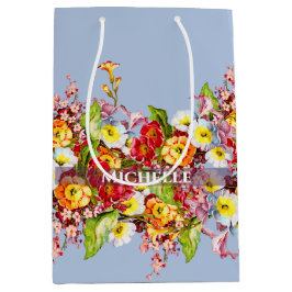 Bolsa De Regalo Mediana Polvo Floral Vintage Primrosis Primaria Azul Cuta