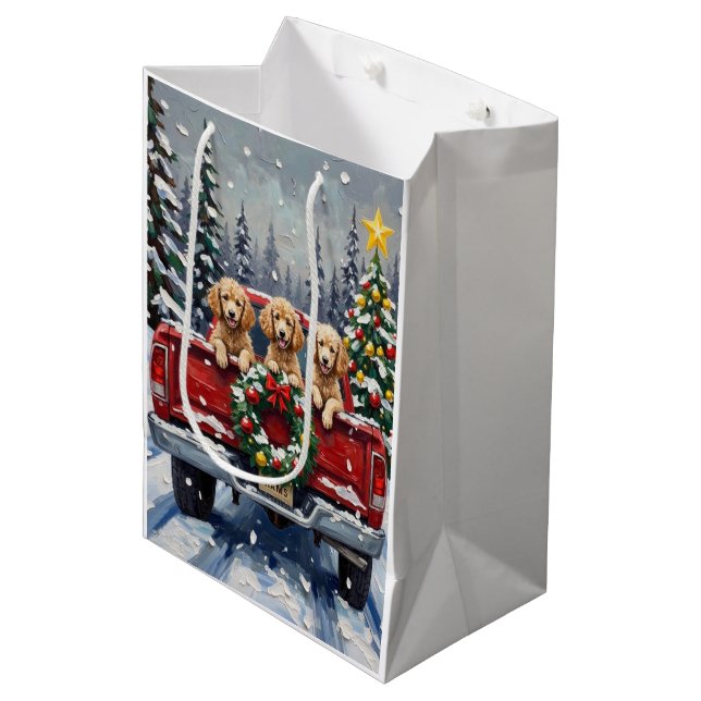 Bolsa De Regalo Mediana Poodle Christmas Red Truck Holiday (Angulo Anverso)