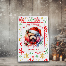 Bolsa De Regalo Mediana Poodle de color de agua dulce en Santa Hat