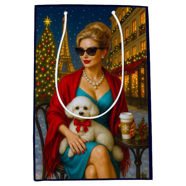 Bolsa De Regalo Mediana Poodle Holiday  (Anverso)