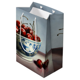 Bolsa De Regalo Mediana Porcelana Azul y Cerezas