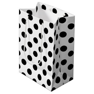 Bolsa De Regalo Mediana Pos de polka negro sobre blanco