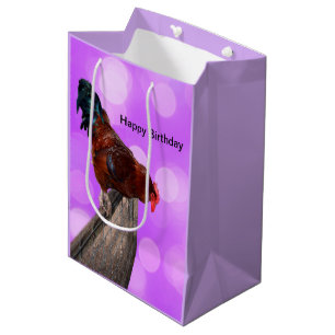 Bolsa De Regalo Mediana Posado con Majestad: Gallo en Resplandor Púrpura S