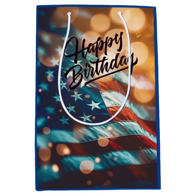 Bolsa De Regalo Mediana Postal de cumpleaños patriótica (Anverso)