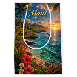 Bolsa De Regalo Mediana Póster de viaje de la costa tropical de Maui Hawai