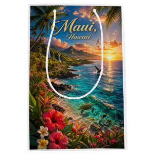 Bolsa De Regalo Mediana Póster de viaje de la costa tropical de Maui Hawai