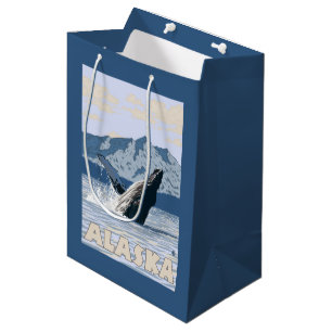 Bolsa De Regalo Mediana Poster del viaje del vintage de la ballena de