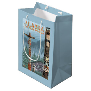 Bolsa De Regalo Mediana Poster del viaje del vintage del pueblo del tótem