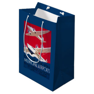 Bolsa De Regalo Mediana Poster municipal del vintage del aeropuerto de New