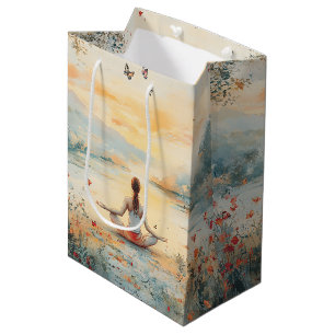 Bolsa De Regalo Mediana Prado de la puesta de sol meditación con mariposas