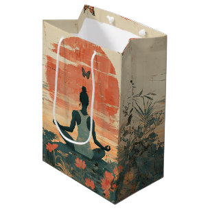 Bolsa De Regalo Mediana Prado de la puesta del sol meditación con mariposa