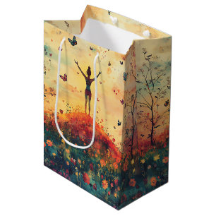 Bolsa De Regalo Mediana Prado del Atardecer Meditación con Mariposas (4)