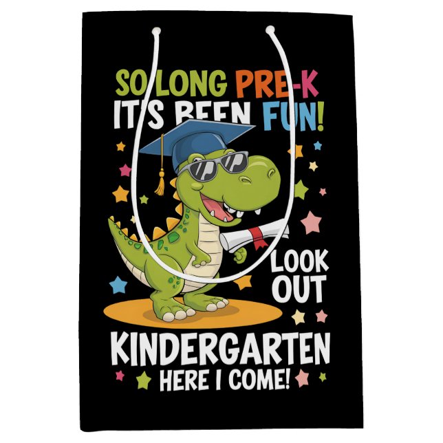 Bolsa De Regalo Mediana Pre K Graduado Kindergarten Dinosaur T Rex (Anverso)