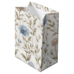 Bolsa De Regalo Mediana Precioso Cumpleaños Floral Azul Crema para Boda de