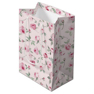 Bolsa De Regalo Mediana Precioso Ducho Nupcial Floral de Rosas Rosadas