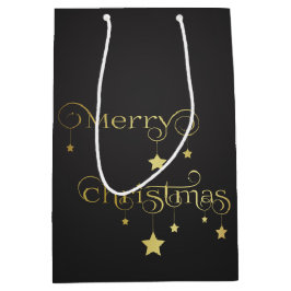 Bolsa De Regalo Mediana Precioso oro Feliz Navidad Estrellas