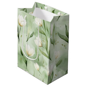 Bolsa De Regalo Mediana Preciosos Tulipanes Blancos Verdes Desayuno Nupcia
