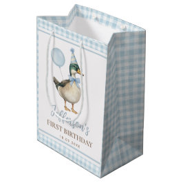 Bolsa De Regalo Mediana Preppy Blue One Lucky Duck Primer Fiesta de cumple