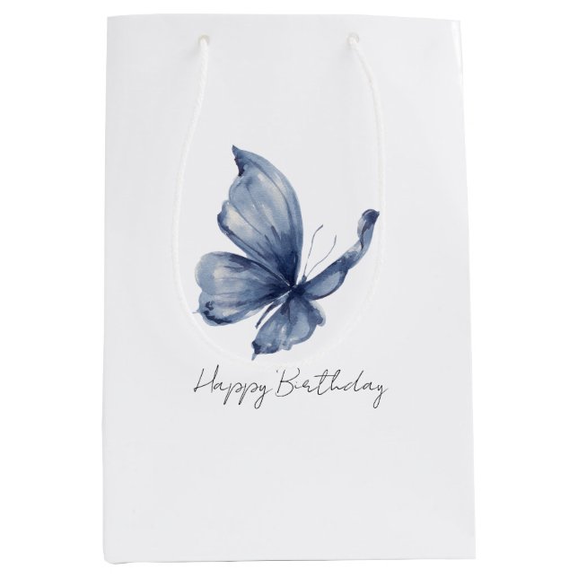 Bolsa De Regalo Mediana Pretty Blue Butterfly Birthday (Anverso)