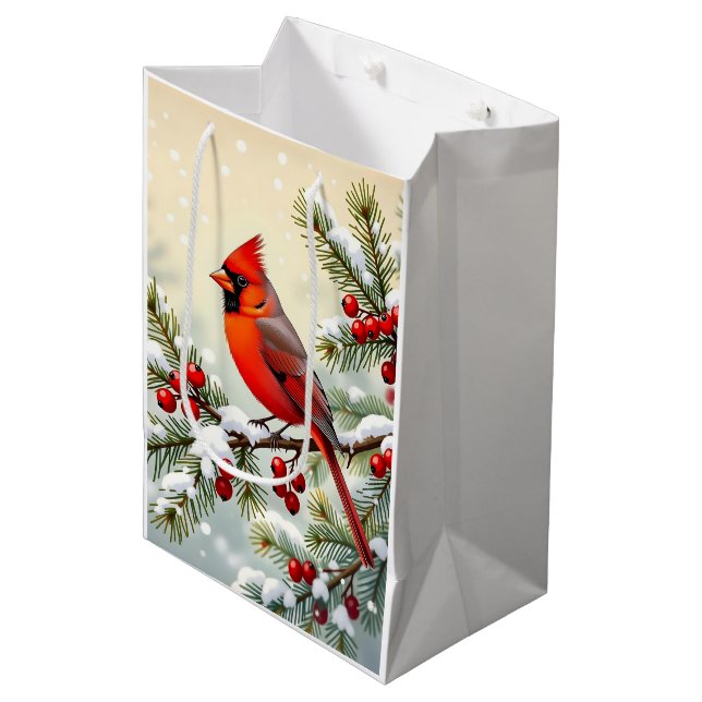 Bolsa De Regalo Mediana Pretty Christmas Cardinal and Snowflakes Christmas (Angulo Anverso)