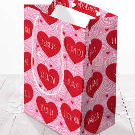 Bolsa De Regalo Mediana Pretty Love Heart Custom Text Modern Valentines